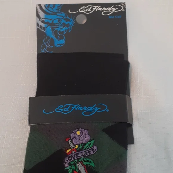 Ed Hardy | Underwear & Socks | Nwt Ed Hardy Dress Socks Pair Greenblack |  Poshmark